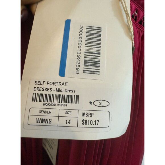 NWT Self-Portrait Fuchsia Pink Pleated Chiffon Midi Dress Size 10 - Picture 13 of 16